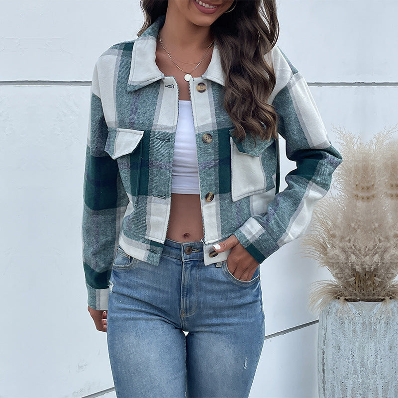 Women's Retro Style Classic Plaid Long Sleeve Jackets