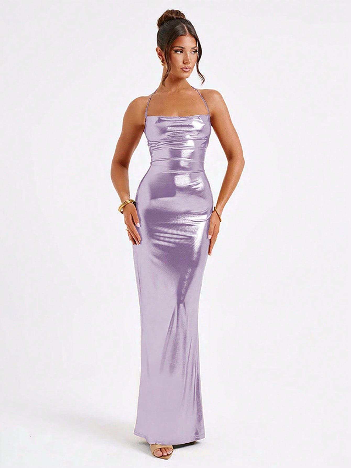 Women's Pure Color Halter Sling Swing Collar Low-cut Dresses