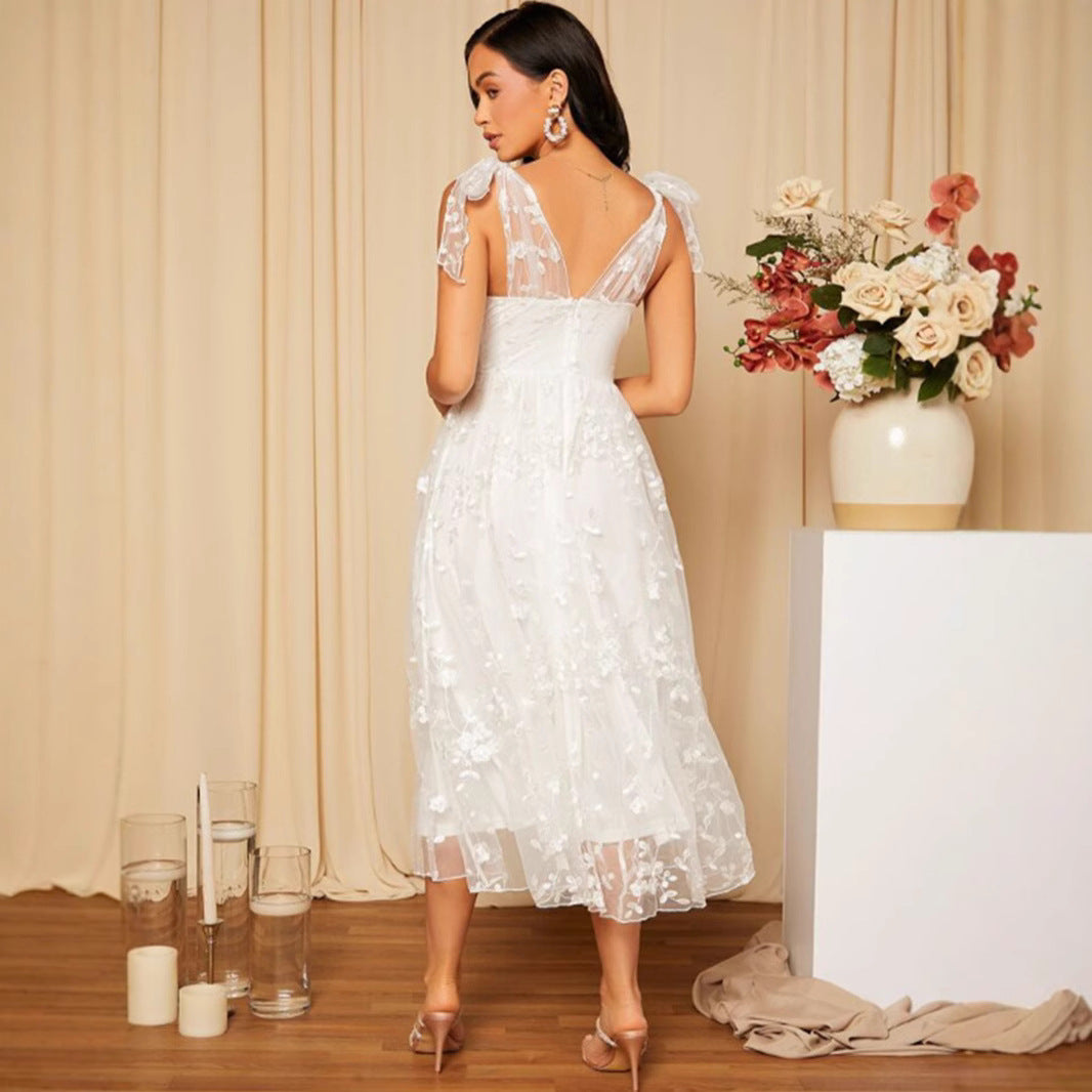 Lace Stitching White Suspender Dress Pettiskirt Dresses
