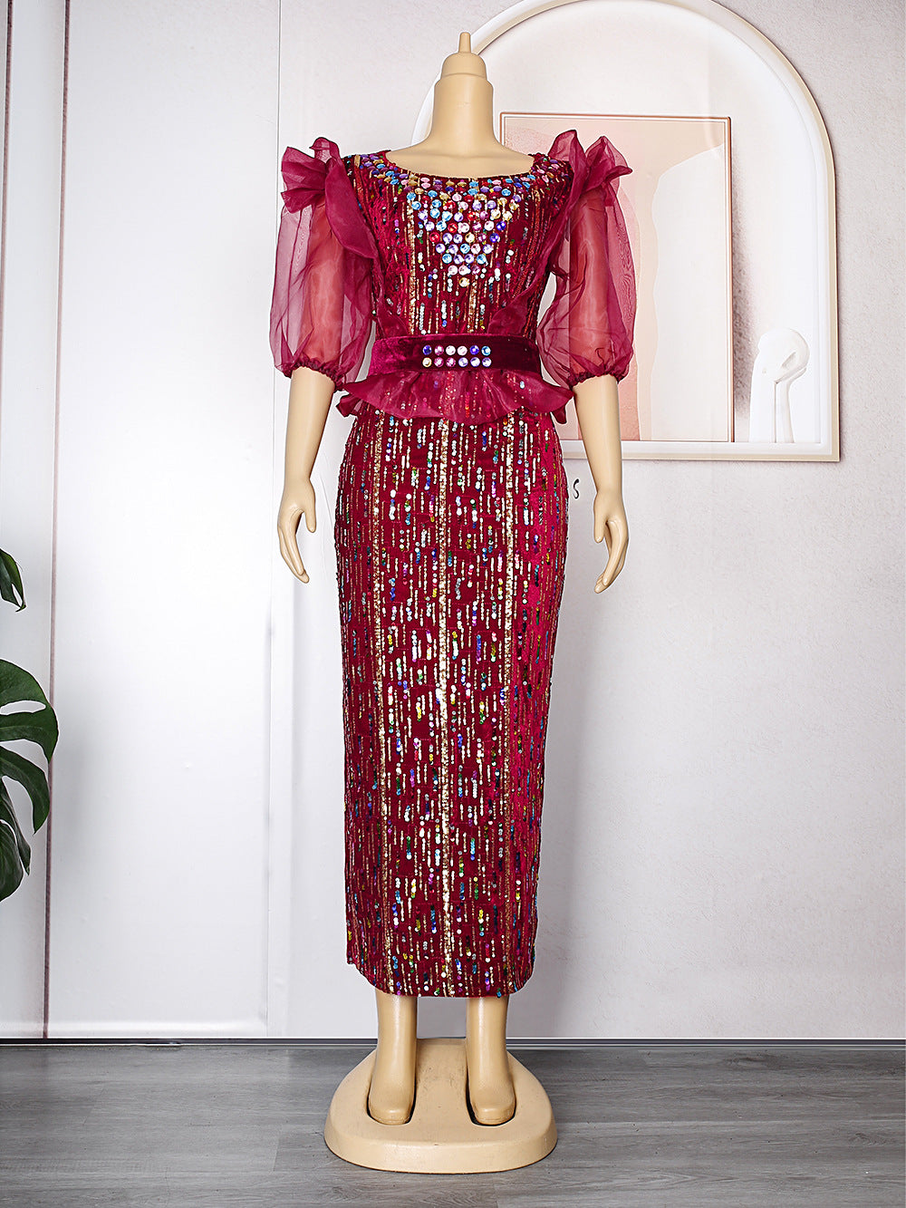 Women's Dress Rhinestone African Wear Belt Dresses