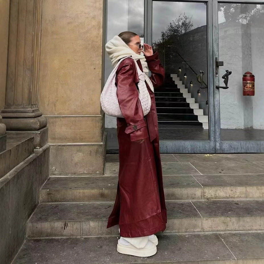 Women's Mid-length Leather Loose Large Version Western Jackets