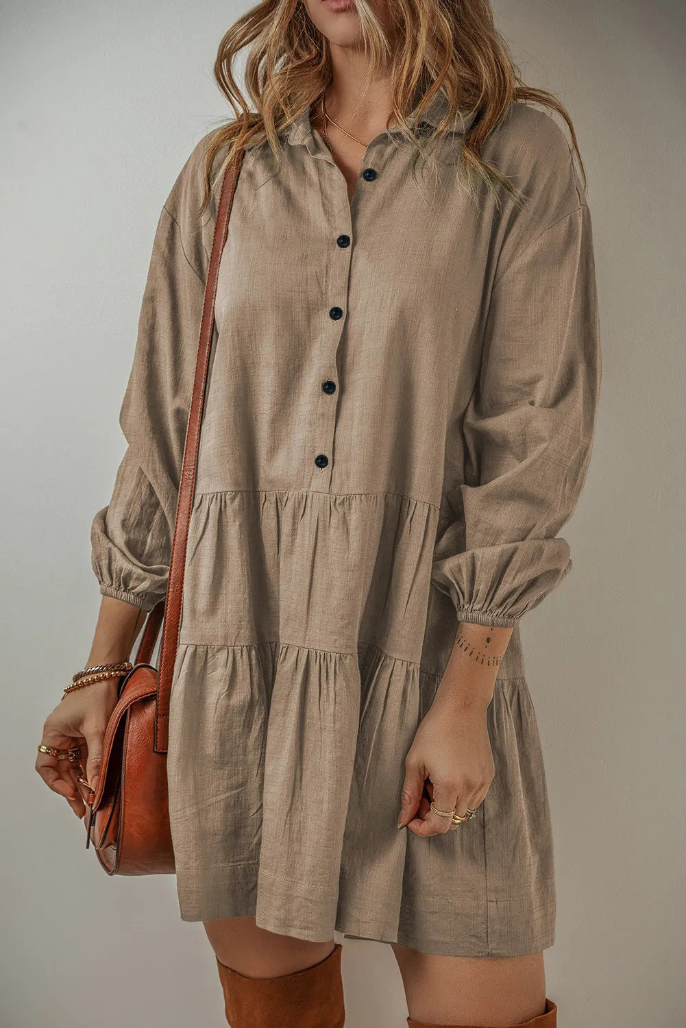 Women's Solid Color Fashion Long-sleeved Stitching Dress