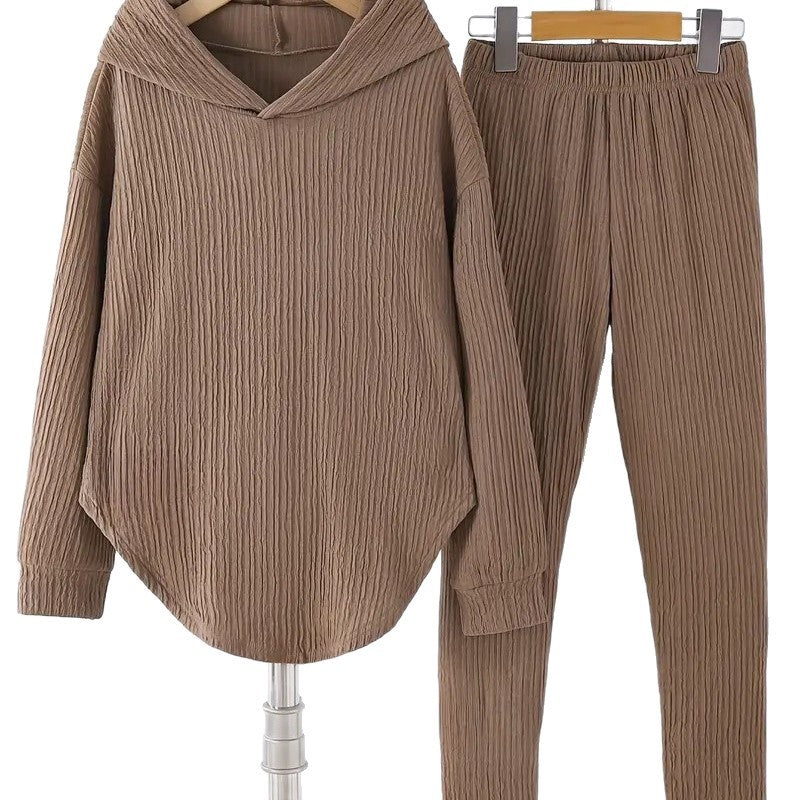 Women's Set Solid Color Long-sleeved Hooded Trousers Sweaters