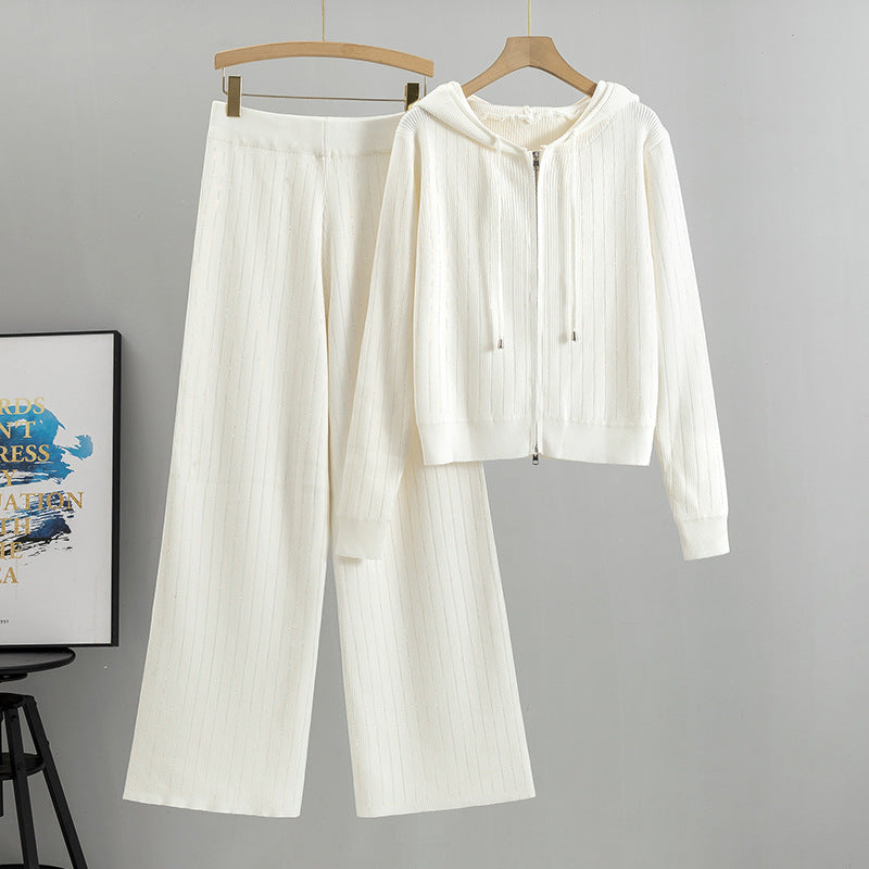 Women's Hooded Knit Two-piece Set Female Autumn Loose Hot Cardigans