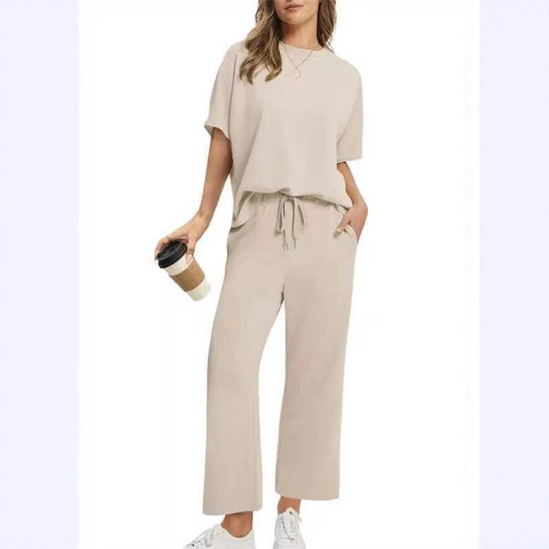 Women's Loose Outfit Round Neck Sleeve Two-piece Shorts