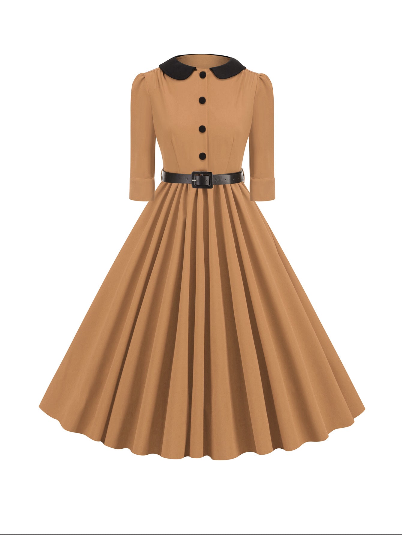 Women's Retro Dress Half Sleeve Doll Collar Slimming Hepburn Dresses