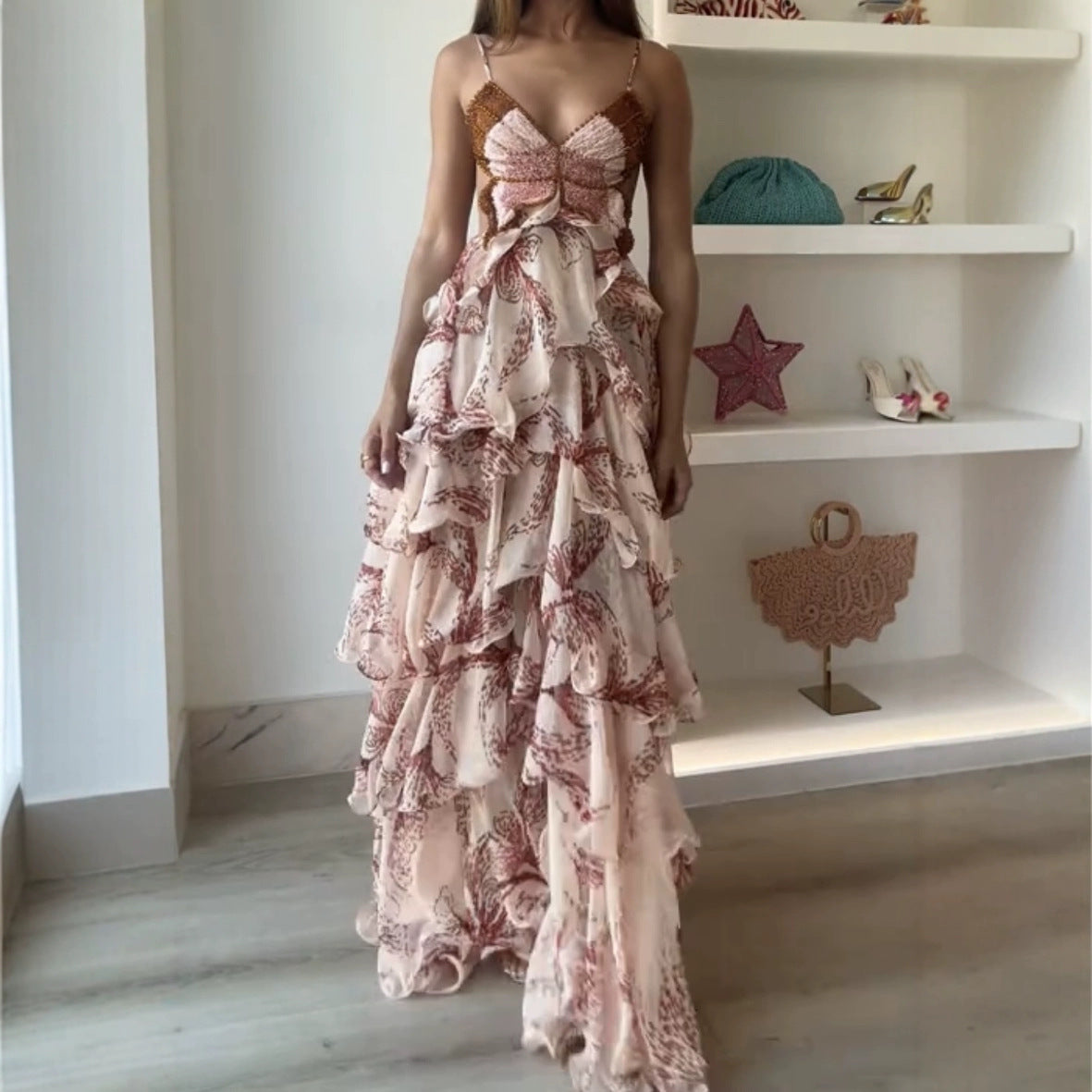 Women's Summer Fashion Ruffled Butterfly Dress Long Dresses