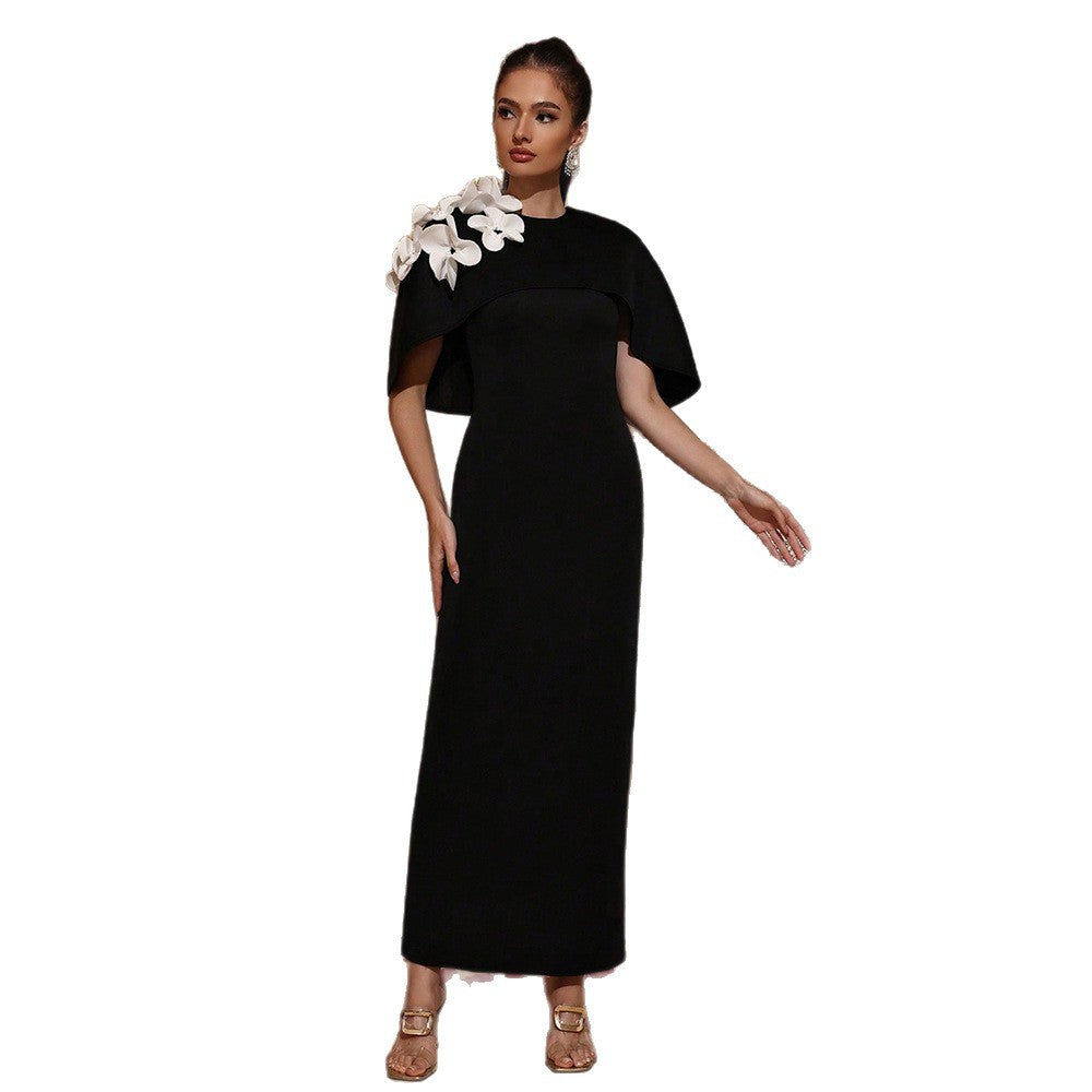 Women's Flower Long Cloak Sleeve Dress Bridesmaid Dresses