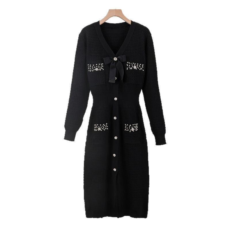Style Temperament Bow Slimming Fashion Single-breasted Dress