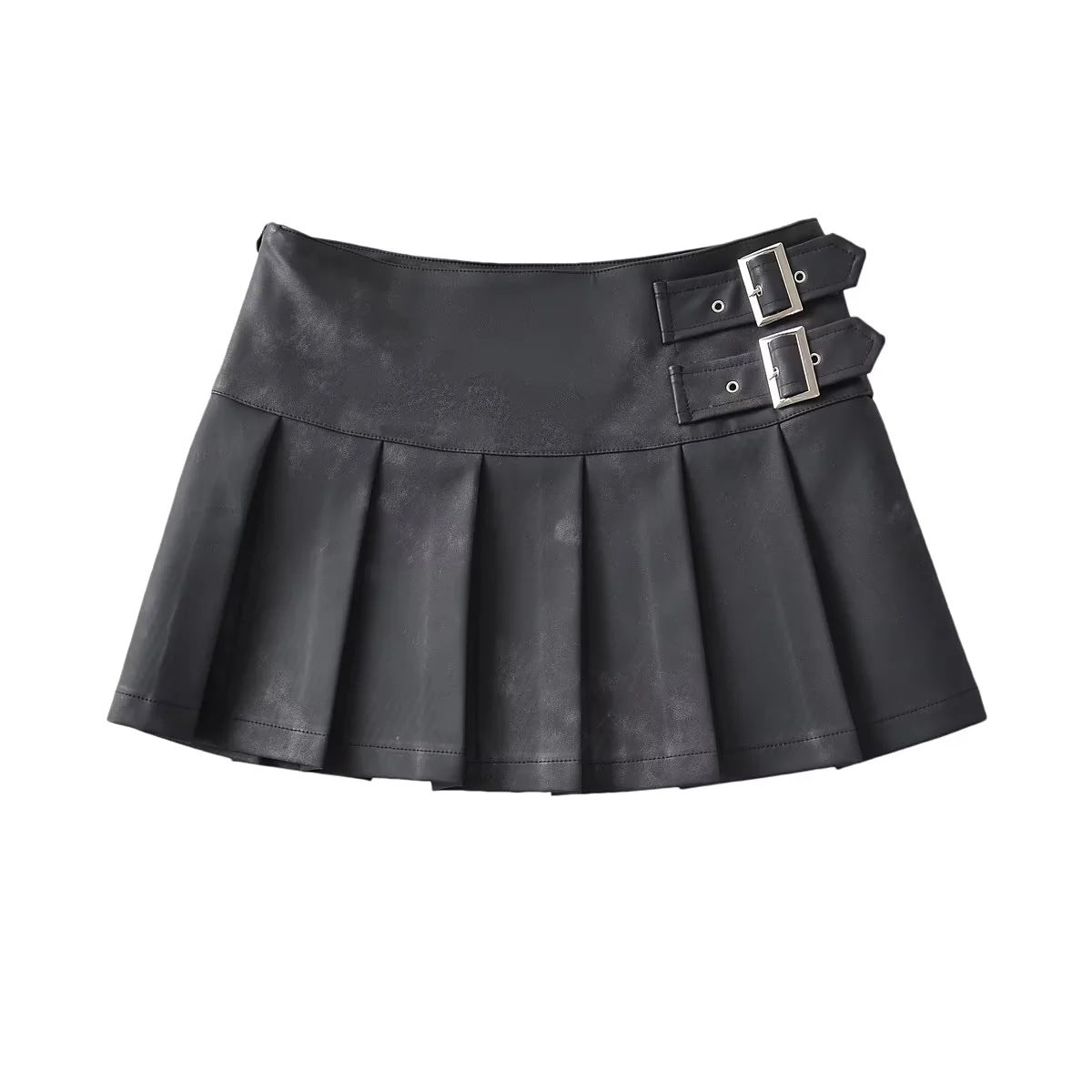 Women's Hot Retro Waist Distressed Leather Pleated Skirts