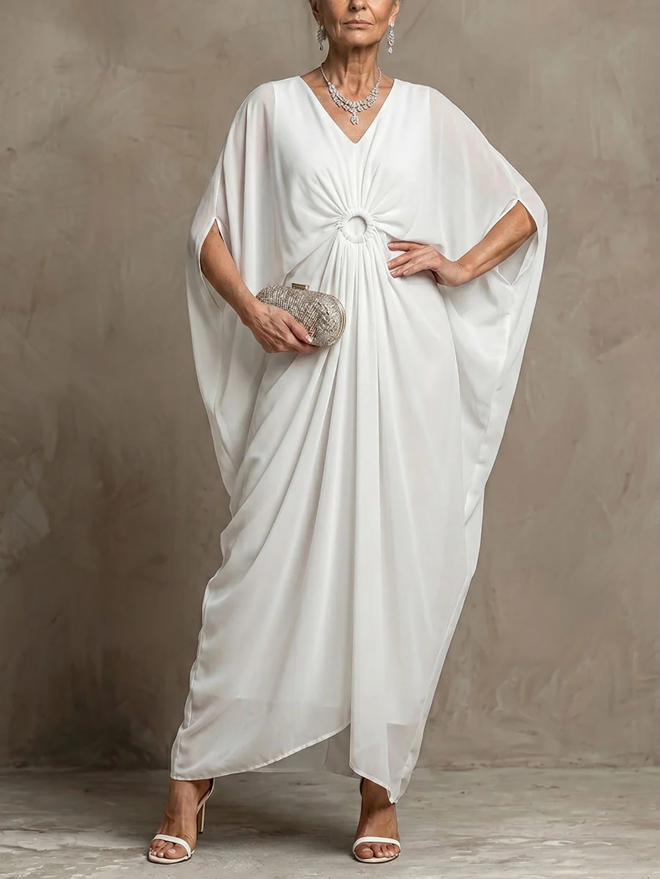 Women's Button Waist Slimming Batwing Sleeves Loose Dress