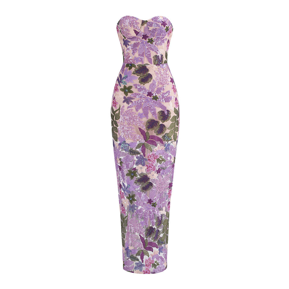 Embroidered Sequins Tube One-step Dress Sexy Dresses