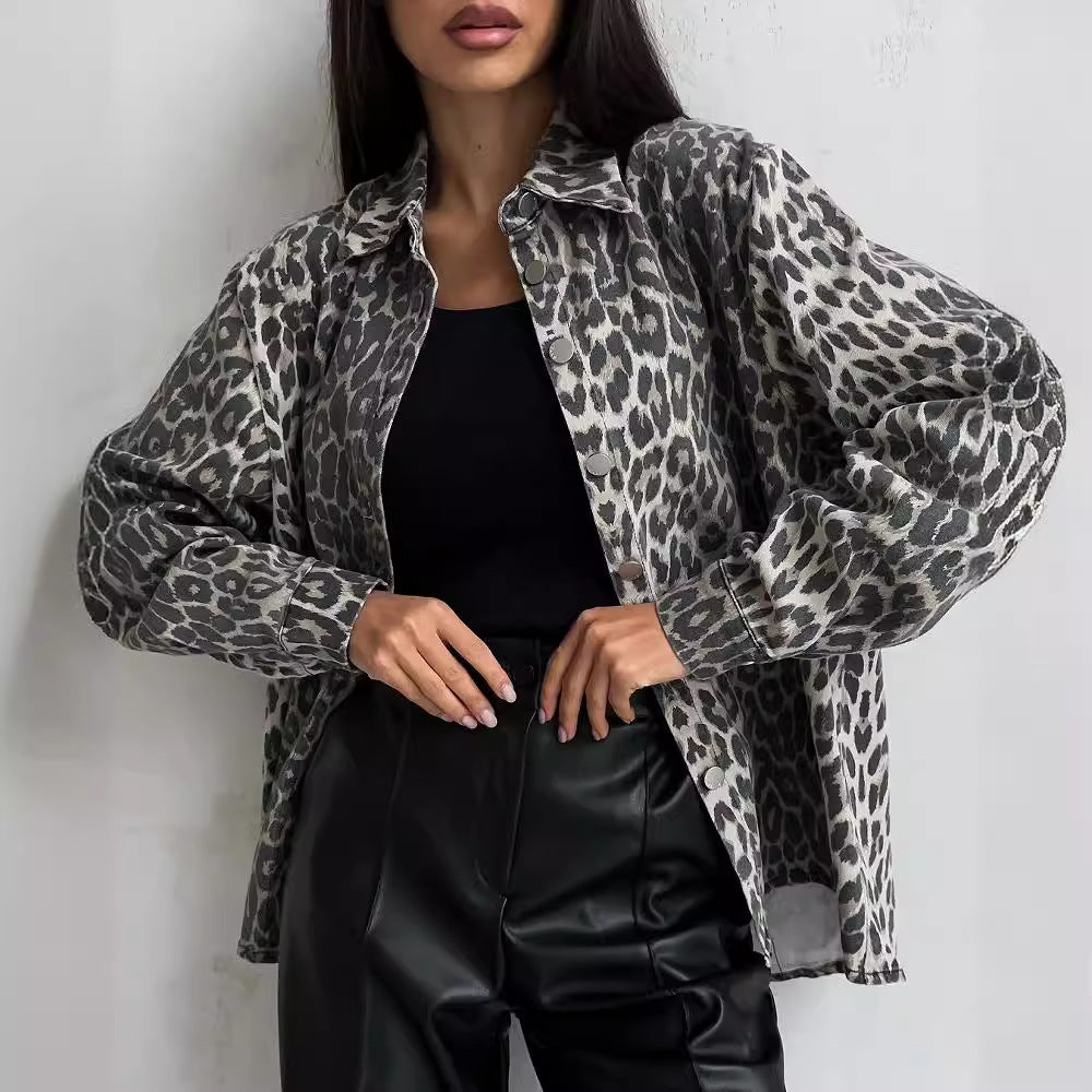 Women's Leopard Print Denim For Spring Loose Jackets