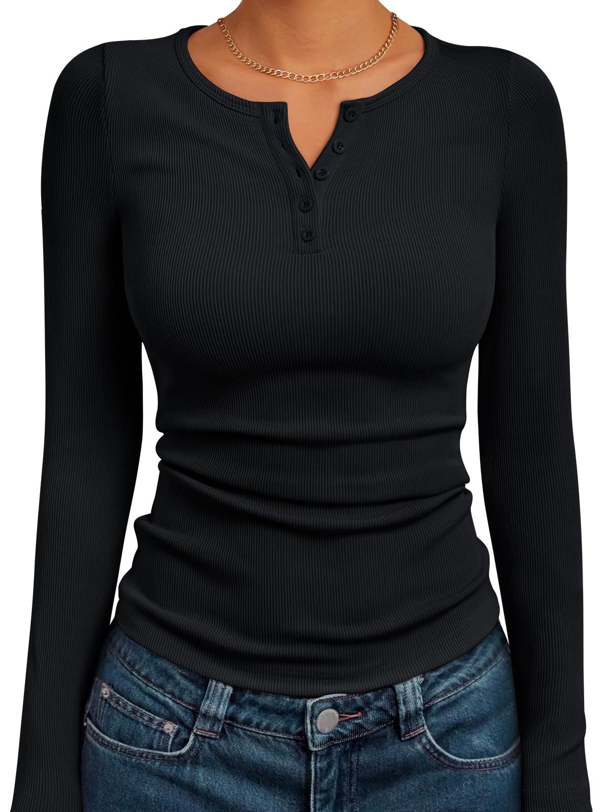 Women's Long Sleeve Button Rib Slim Fit Women's Sweater