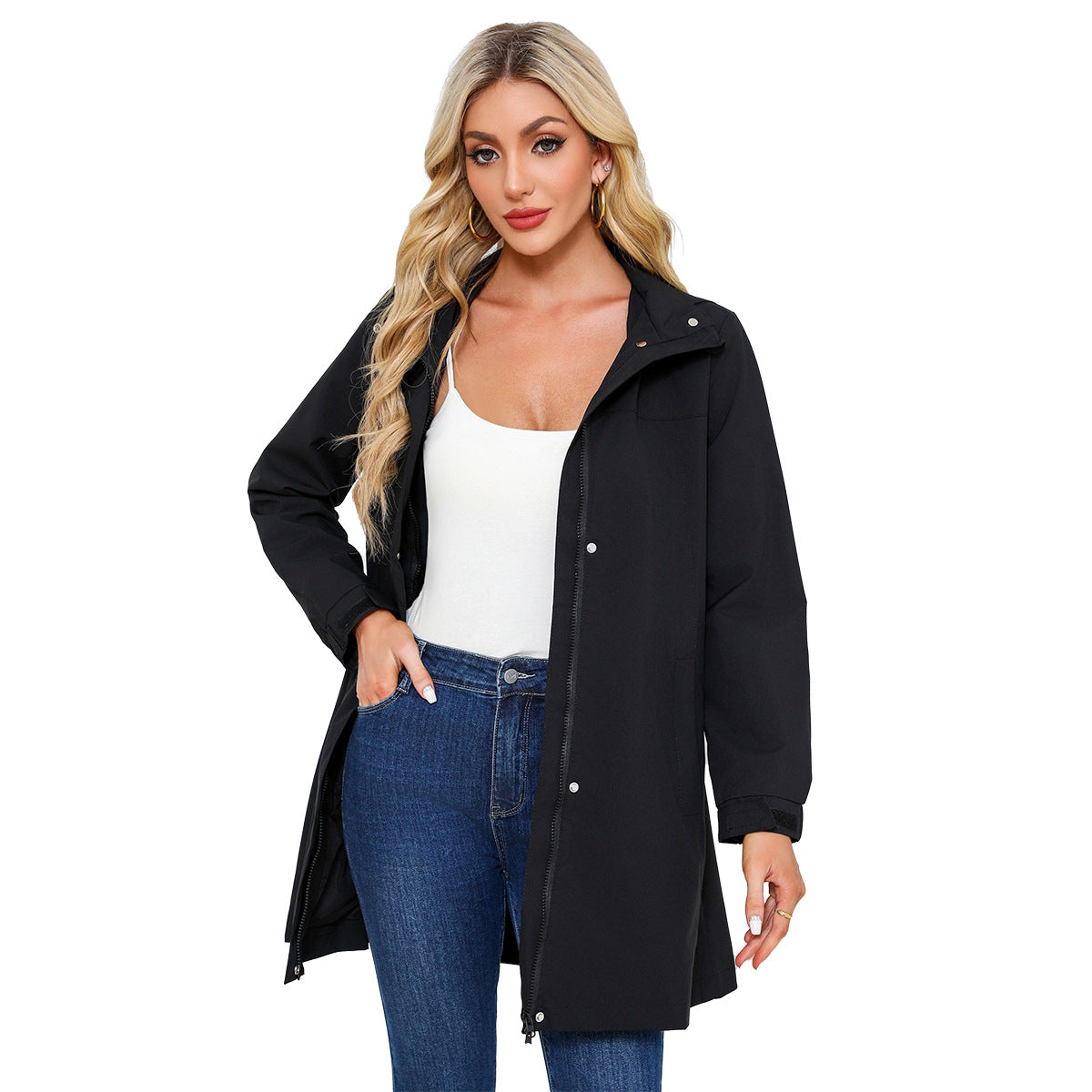 Women's Waterproof Windbreaker Solid Color Long Sleeve Coats