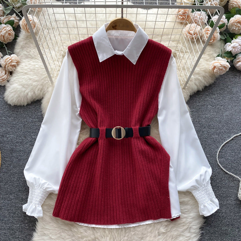 Women's Loose Long-sleeved White Collar Split Light Tops