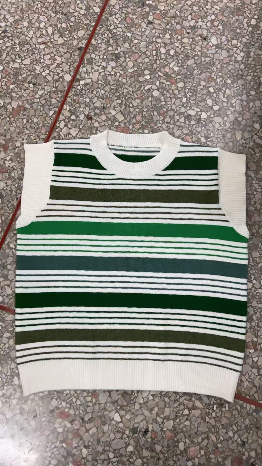 Contrast Color Striped Knitted Fashionable Versatile Sleeve Sweater