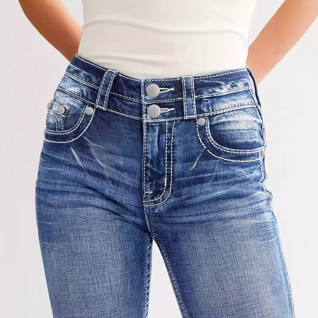 Women's Embroidery Elements Slim Fit Break Jeans