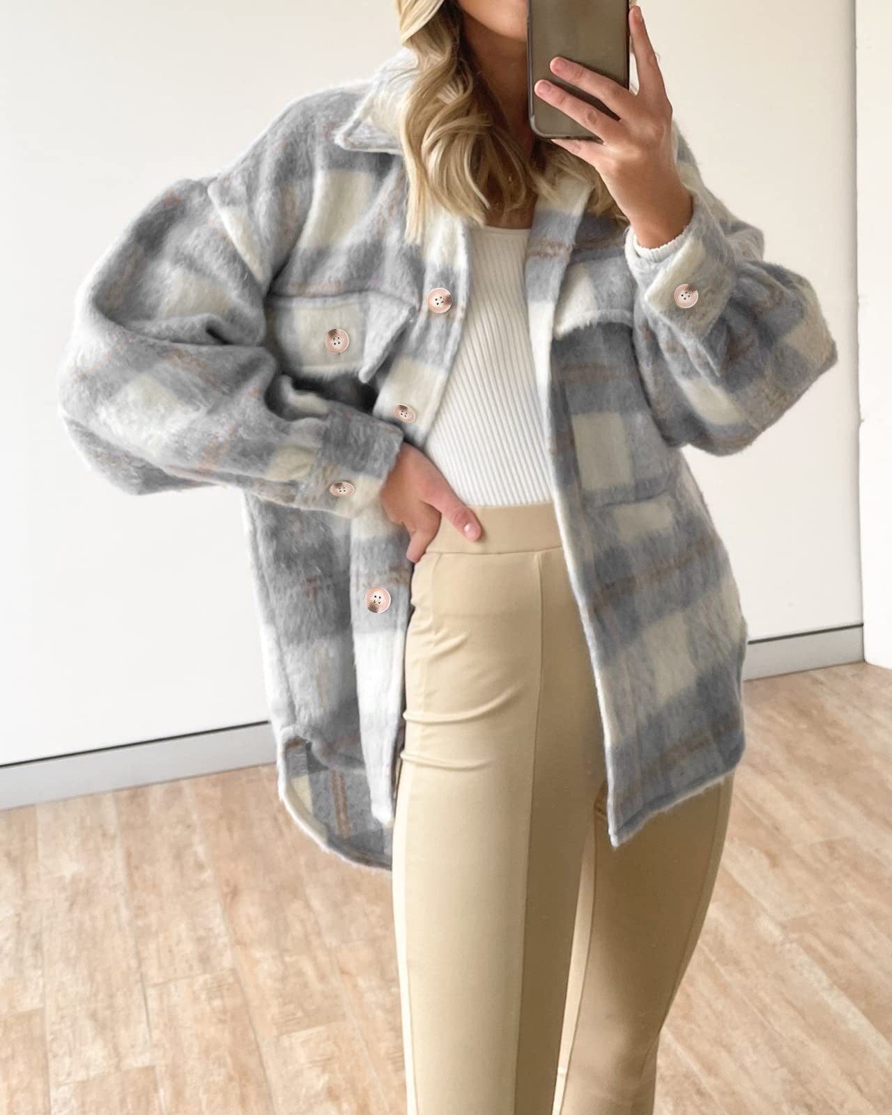 Women's Winter Fashion Plaid Large Pocket Coarse Coats
