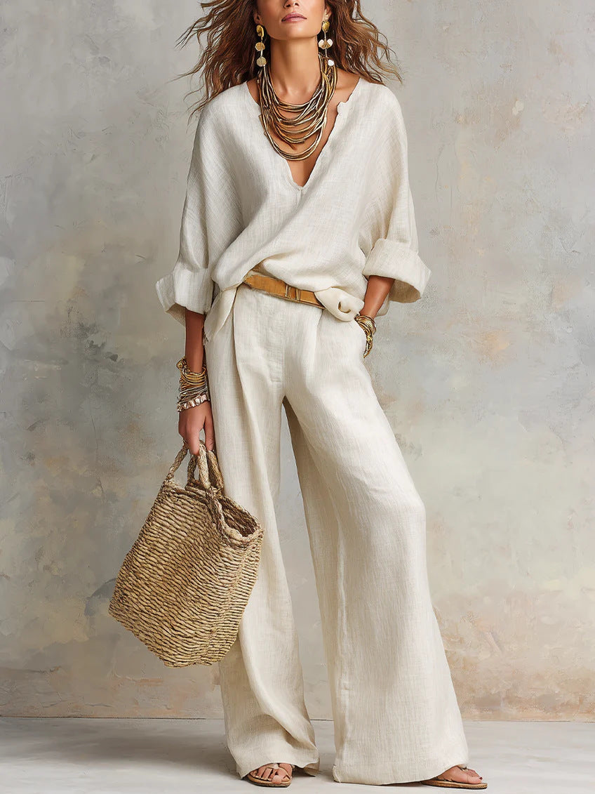 Versatile Natural Linen Loose Vacation Two-piece Fashion Casual Suit