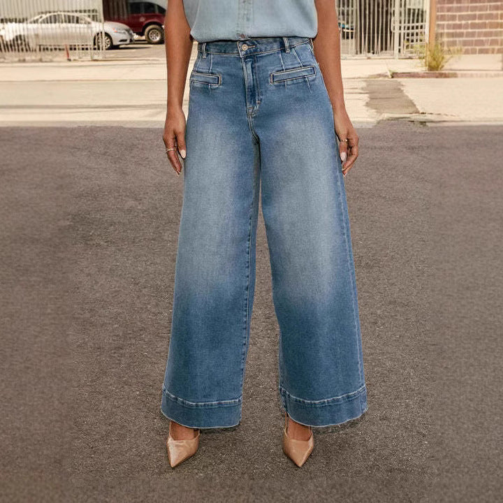Women's Waist Straight Spring Slimming Wide Leg Jeans