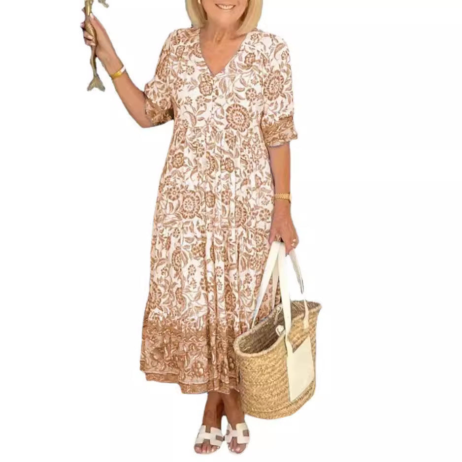 Women's Elegant Long Loose Floral Printed Dress