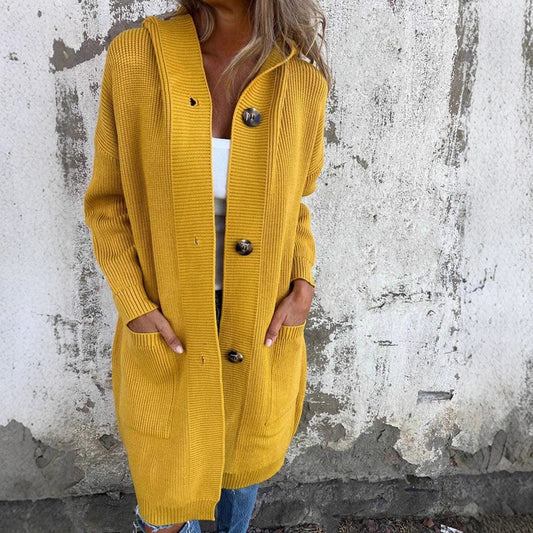 Women's Fashion Long Hooded Knitted With Pocket Sweaters