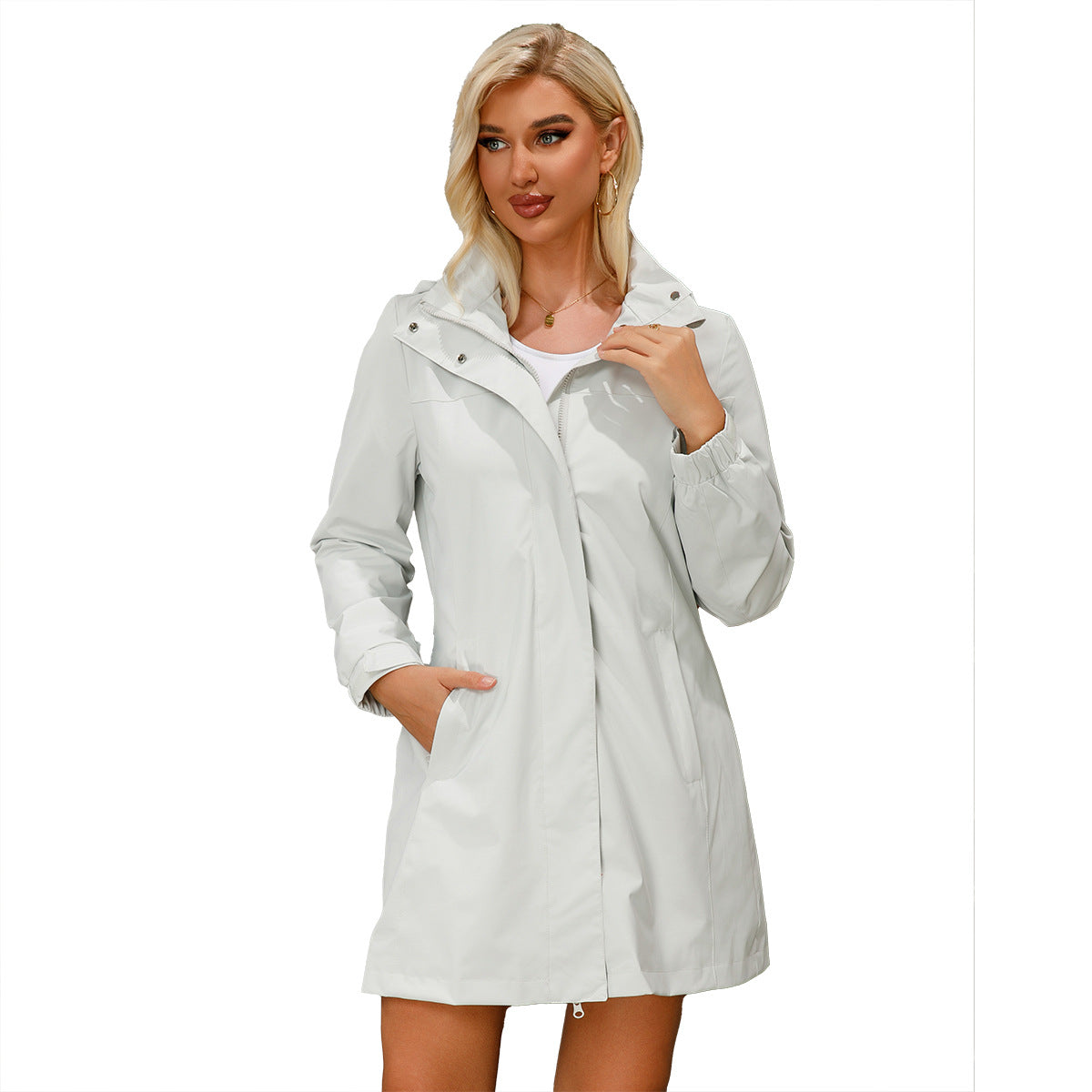 Women's Waterproof Windbreaker Solid Color Long Sleeve Coats