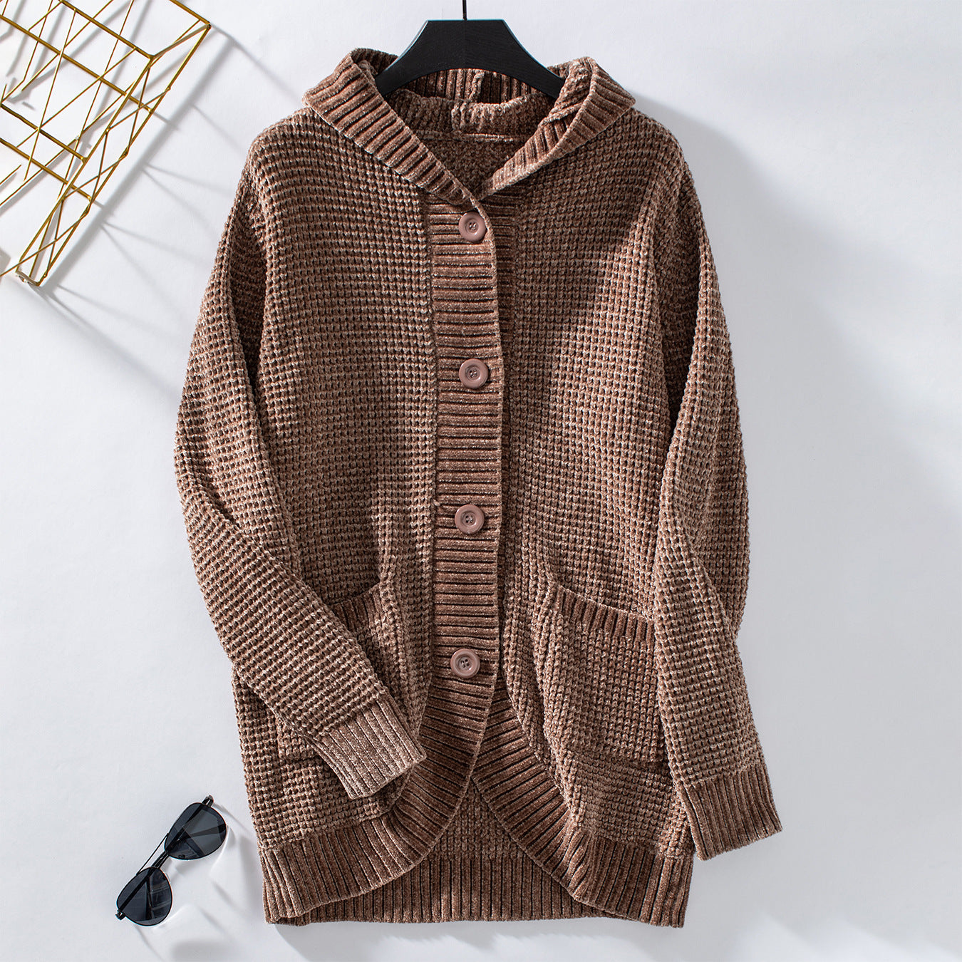 Women's Hooded Long Knitted Retro Loose Button Sweaters