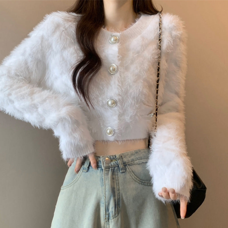Fashionable Tup Pure Color Trendy Style Furry Classic Women's Sweater