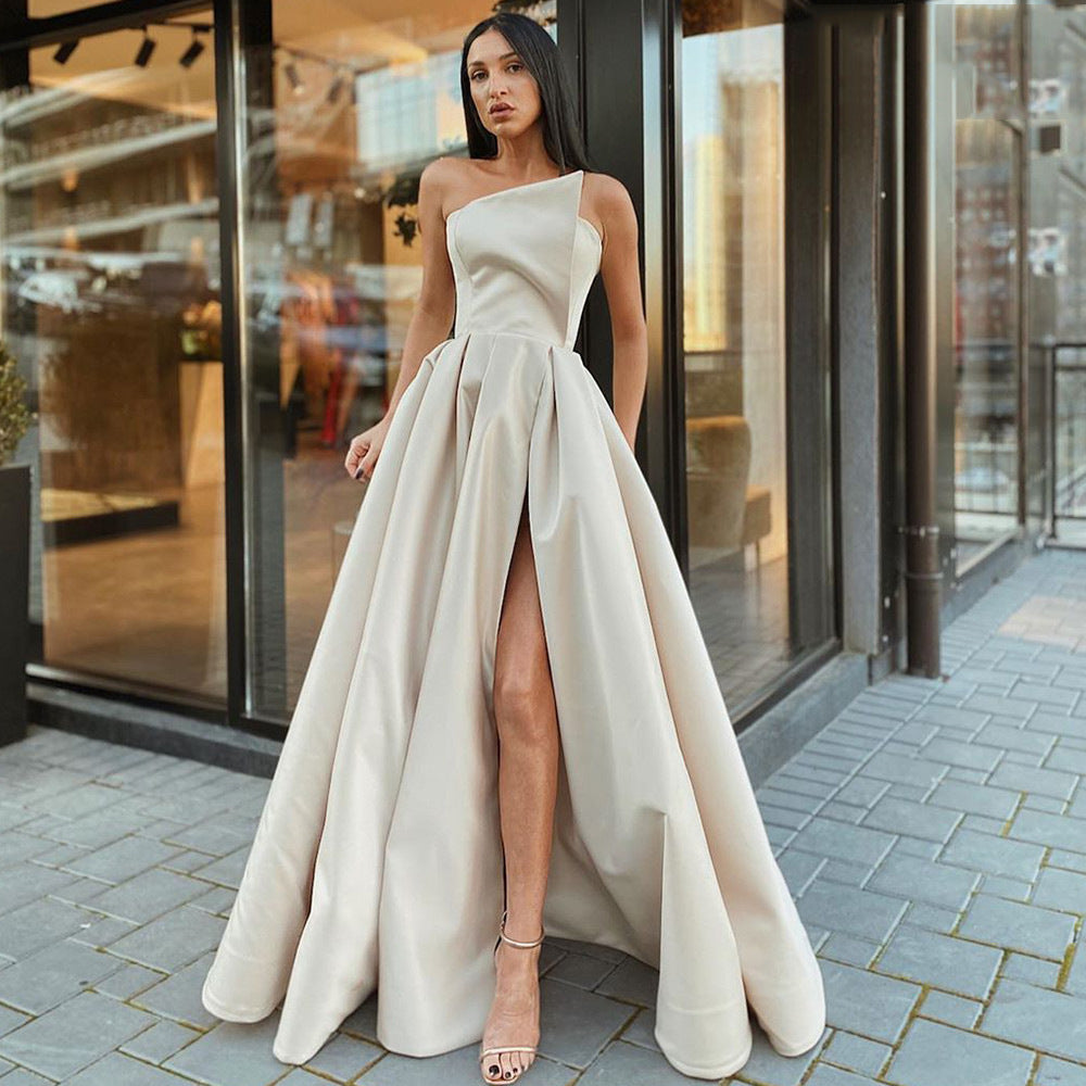 Women's Shoulder Tube Sexy Split Expansion Dress