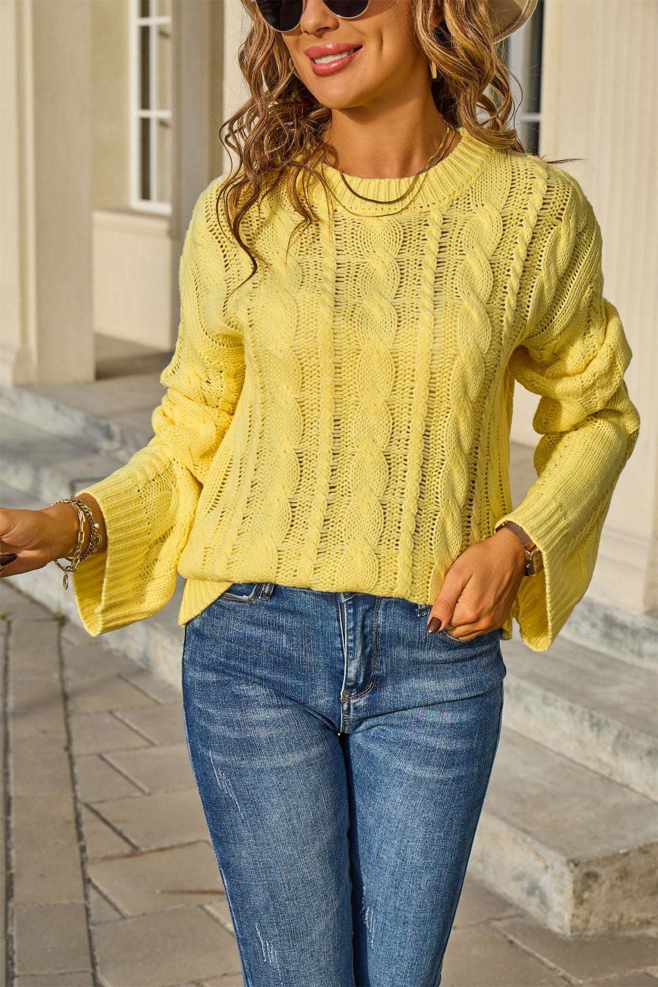 Women's Solid Color Twist Round Neck Loose Sweater