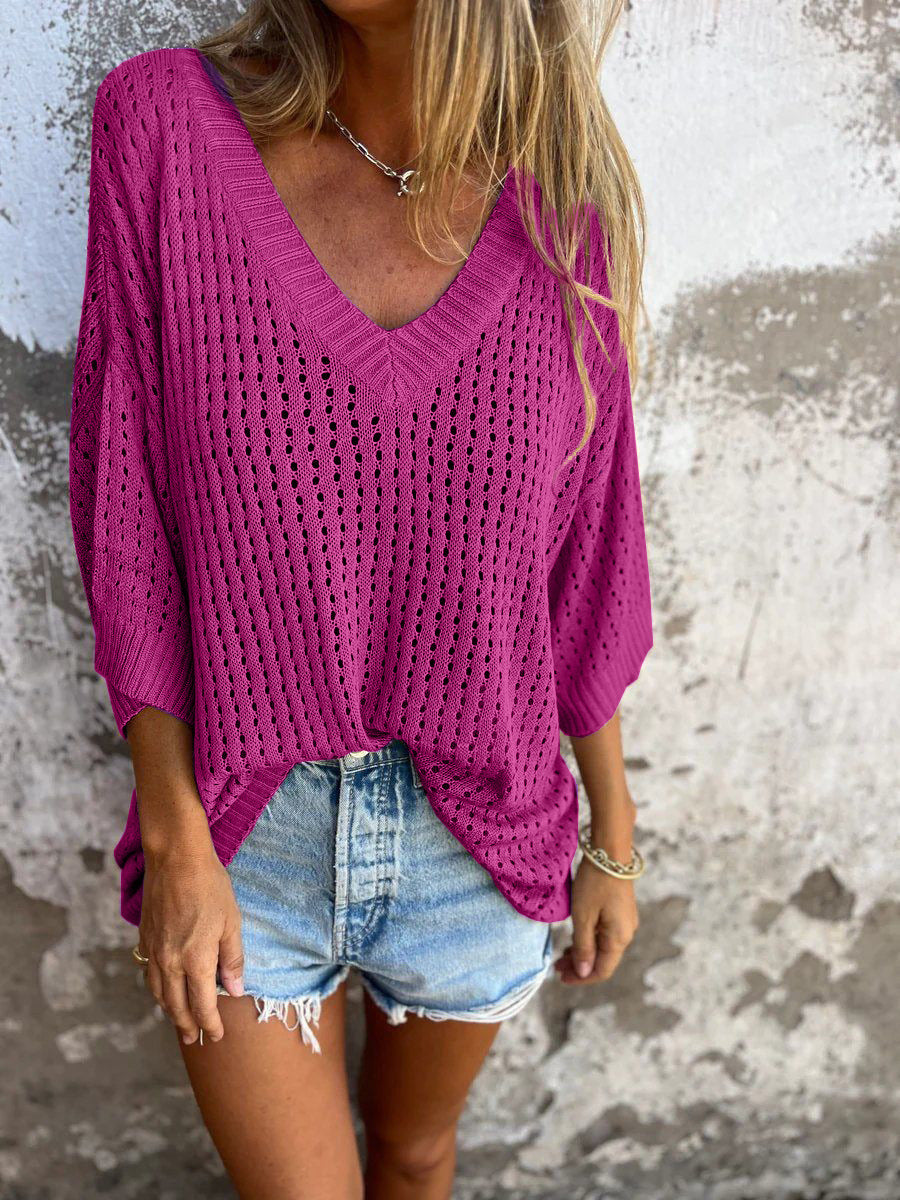 Women's Hollow Out Outer Match Long-sleeved Knitted Women's Sweater