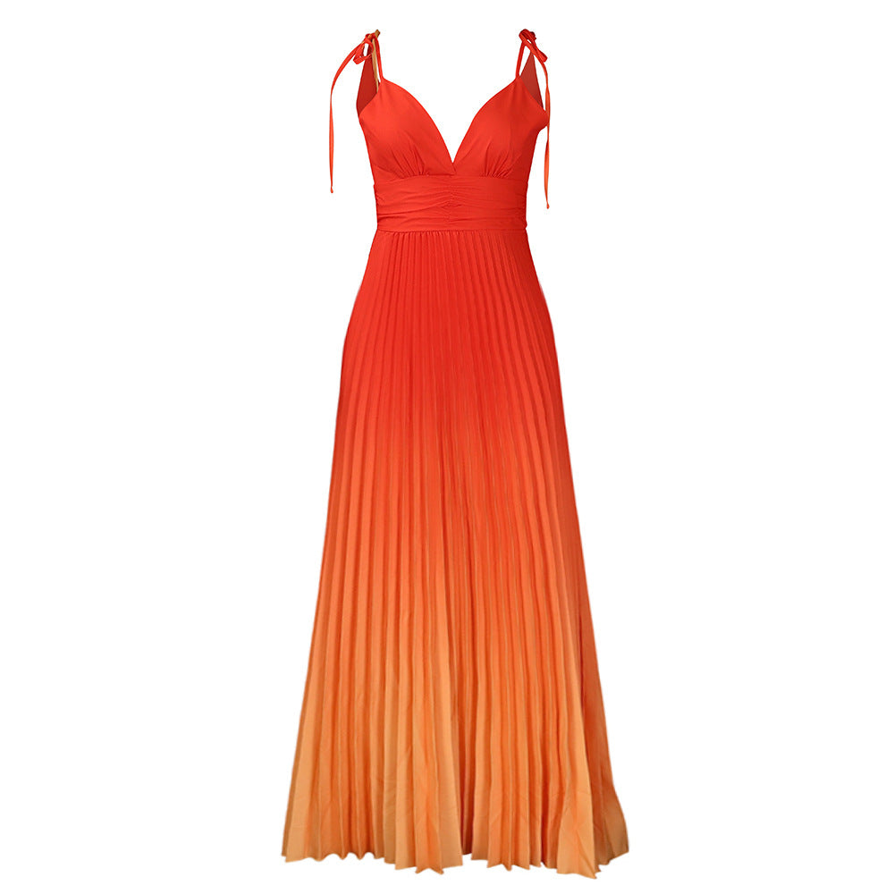 Women's Deep Sexy Pleated Spaghetti Straps Chest Wrap Dress