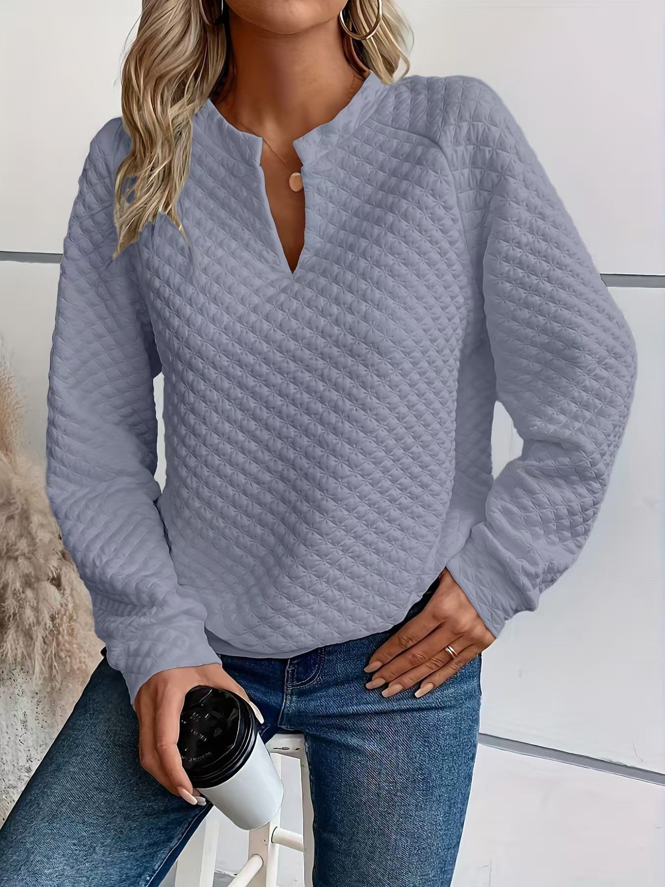 Women's Autumn Solid Color Deep Stitching Long Sleeve Women's Sweater, Sweater
