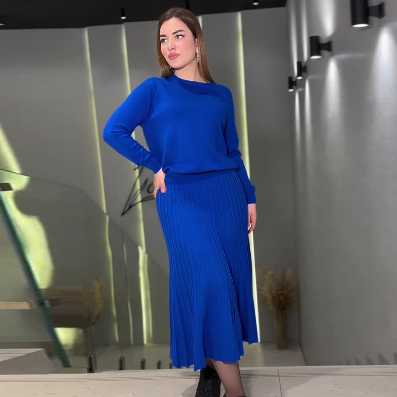 Autumn French Style Retro Crew Neck Dresses