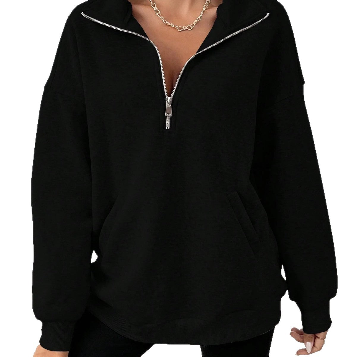 Women's Commute Zipper Sexy Design Lapel Pocket Loose Long Tops