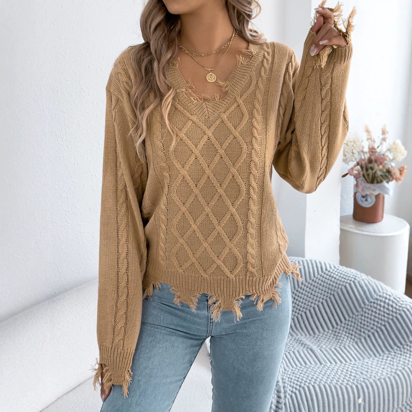 Women's Fashion Cut-out Twist Long Sleeve Sweaters