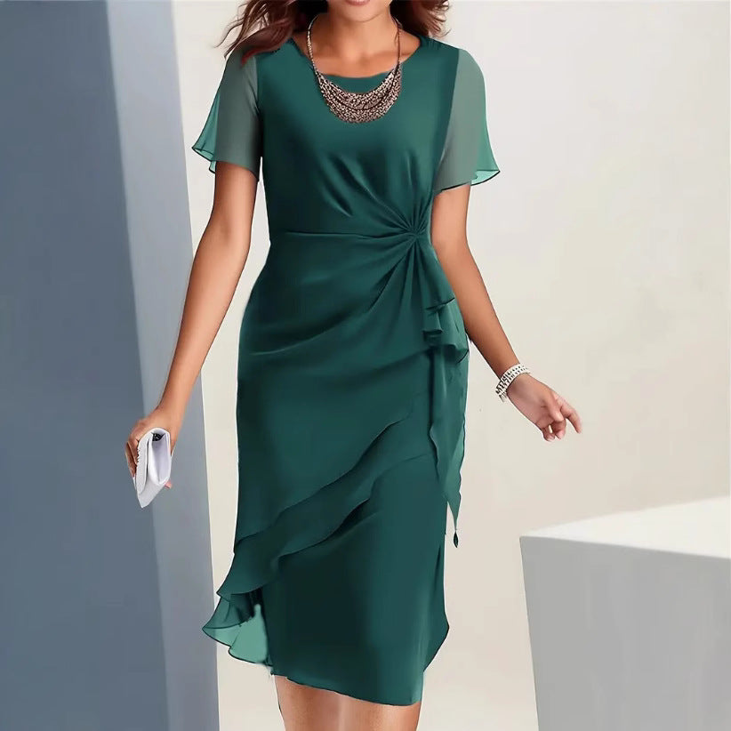 Summer Chiffon Patchwork Round Neck Sleeve Shorts