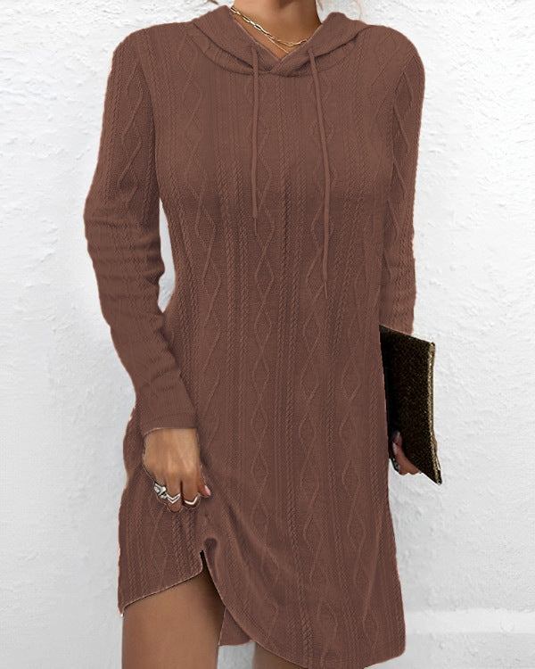 Women's Autumn Solid Color Long Sleeve Hooded Dress