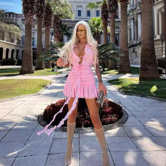 Autumn Sexy Hot Chiffon Floral Yellow Pink Dress