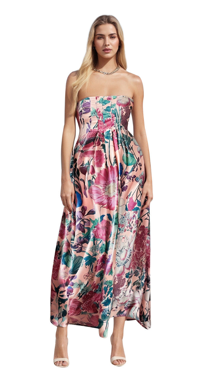 Temperament Commute Floral Print Dress High Waist Dresses