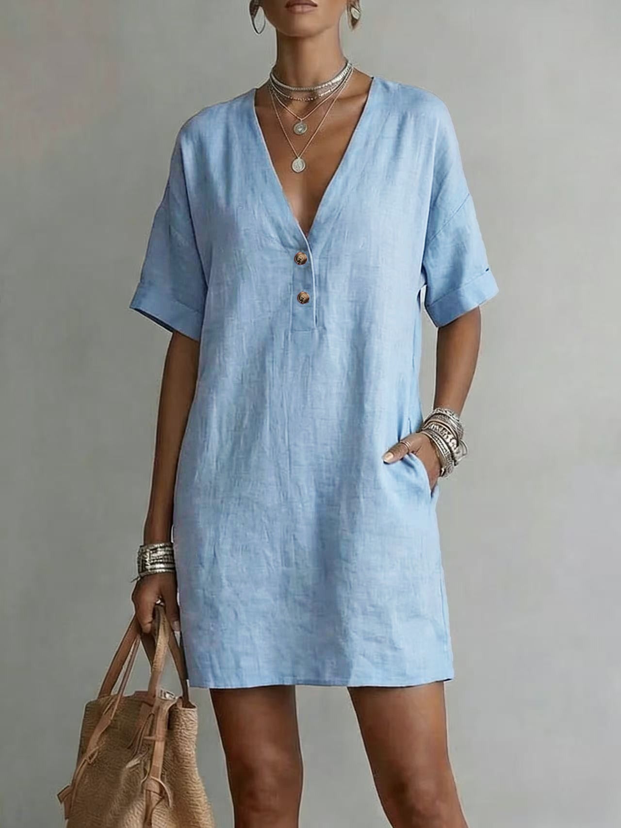 Women's Summer Casual Comfortable Button Pocket For Dress