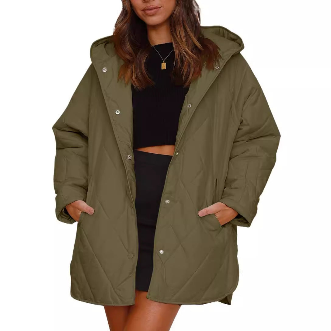 Women's Winter Casual Diamond Quilted Hooded Lightweight Coats