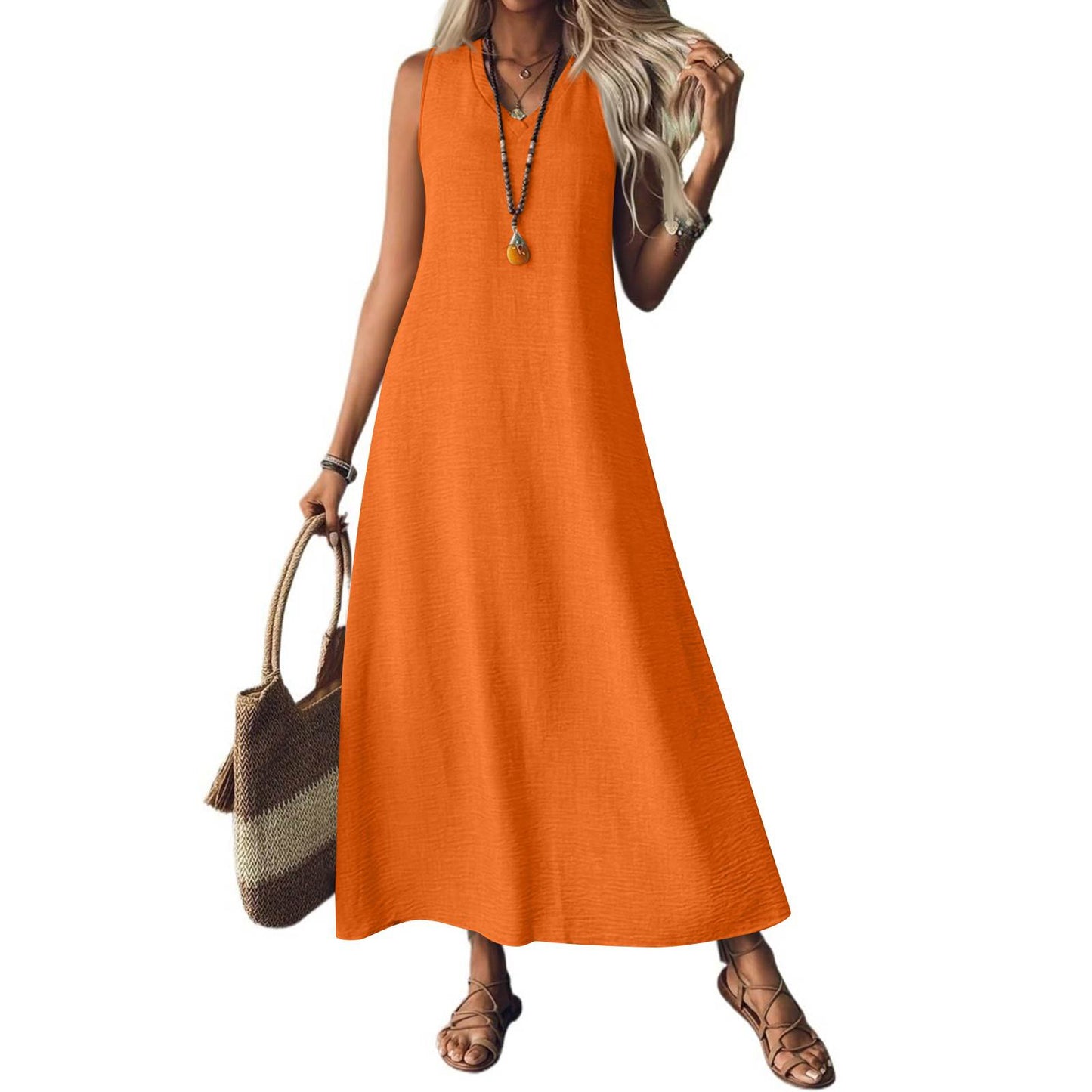 Women's Summer Sleeveless Back Zipper One-piece Elegant Dress