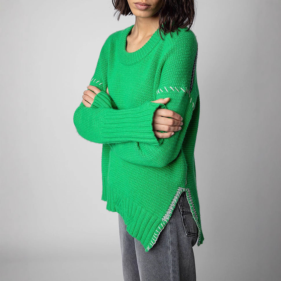Women's Niche Ethnic Style Hand-woven Slit Hemline At Sweaters