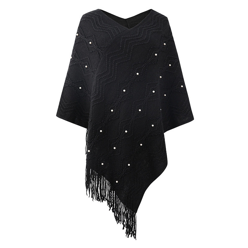 Women's Autumn Wave Striped Cloak Tassel Inverness Clothing