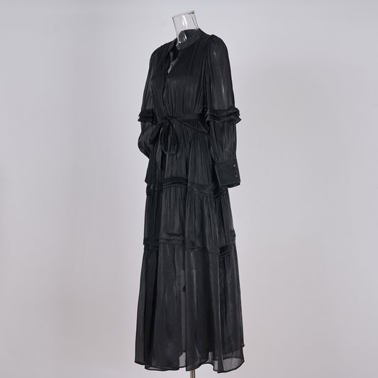 Women's High-grade Lantern Sleeve Ruffled Dress Mercerized Dresses