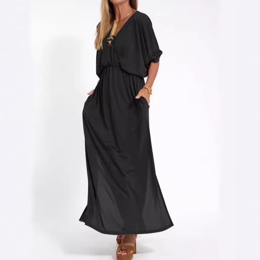 Women's Fashion Solid Color High Waist Slit Dress