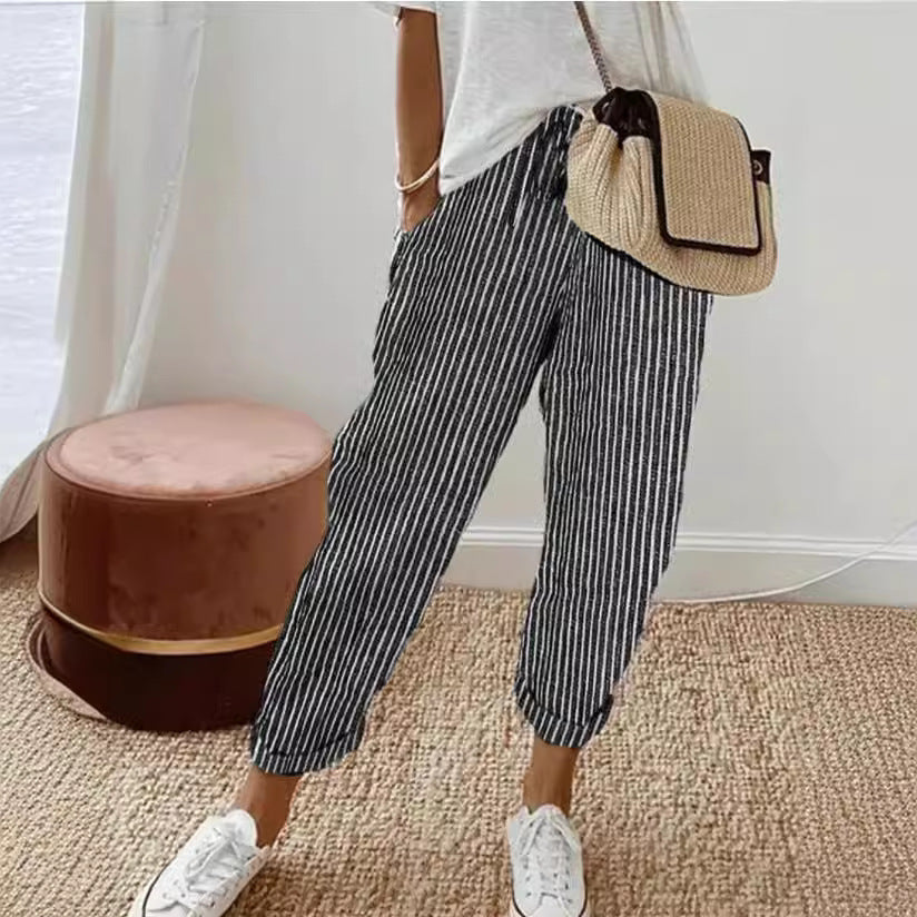 Women's Summer Striped Casual Loose Elastic Waist Pants